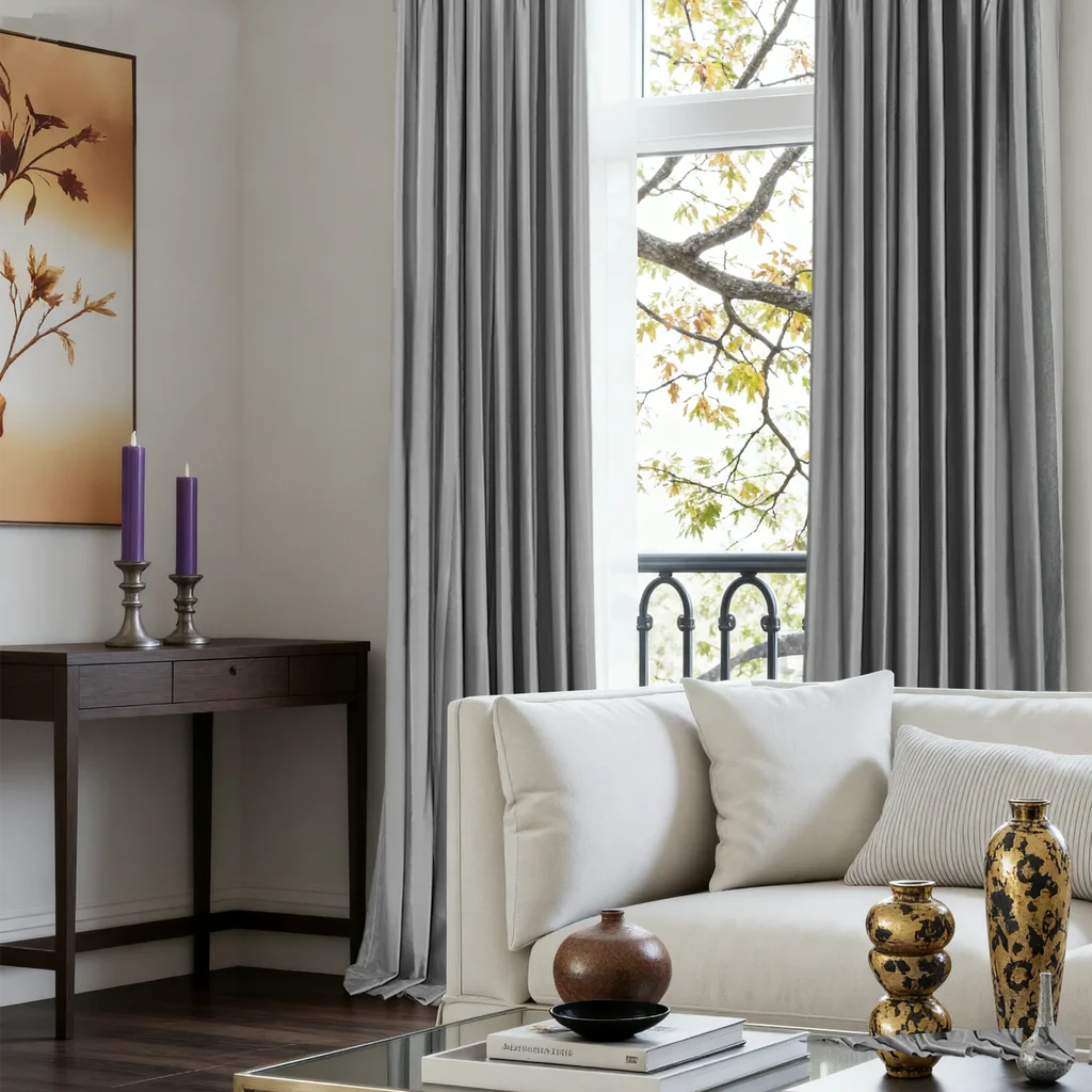 Dark Gray Velvet Curtains Details