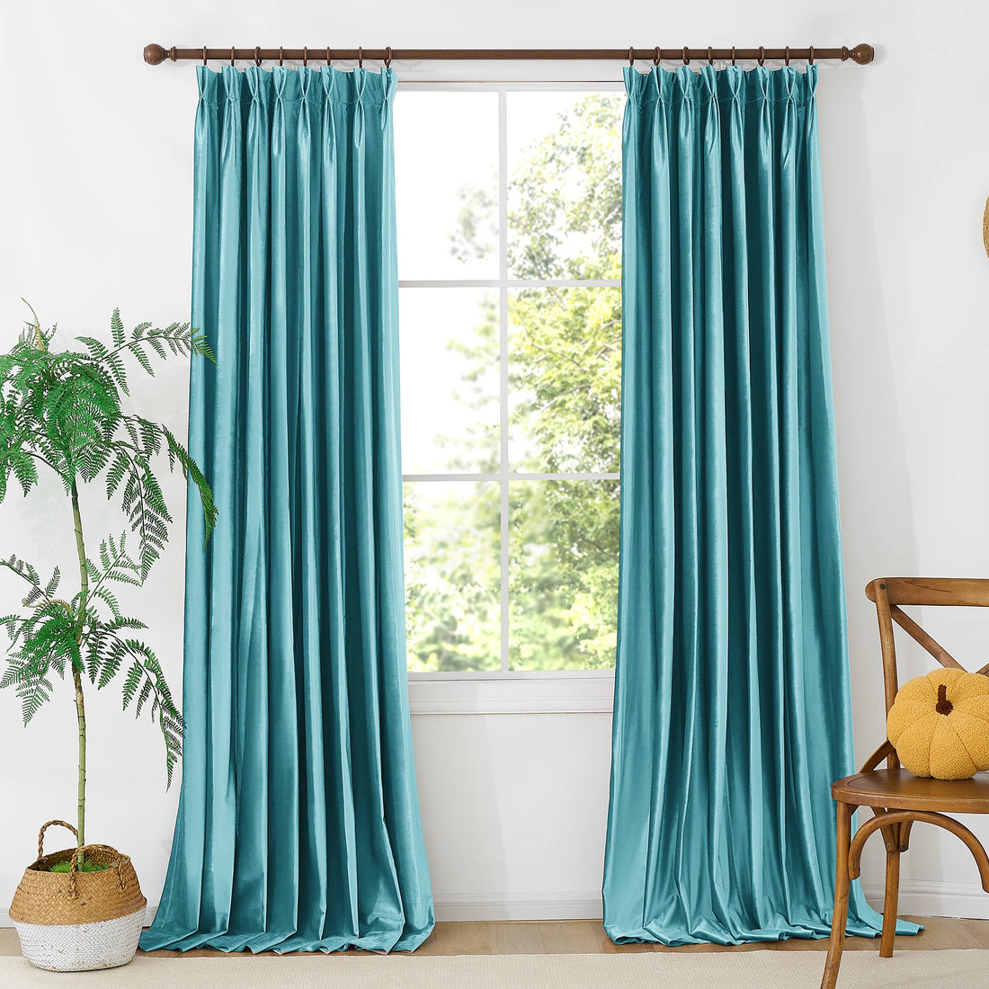 Hazy Blue Velvet Curtains Front View