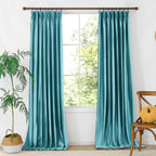 Hazy Blue Velvet Curtains Front View
