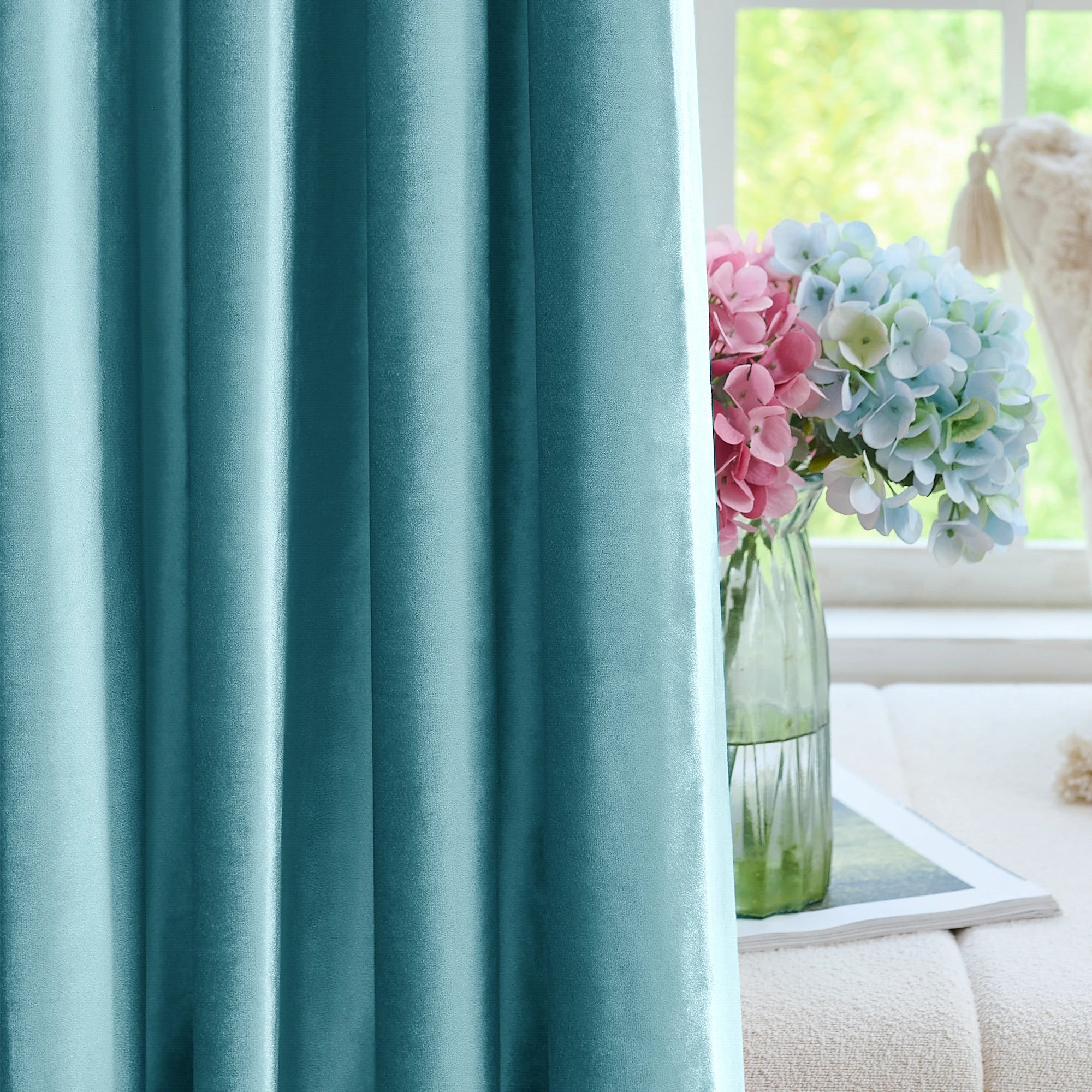 Hazy Blue Velvet Curtains Details