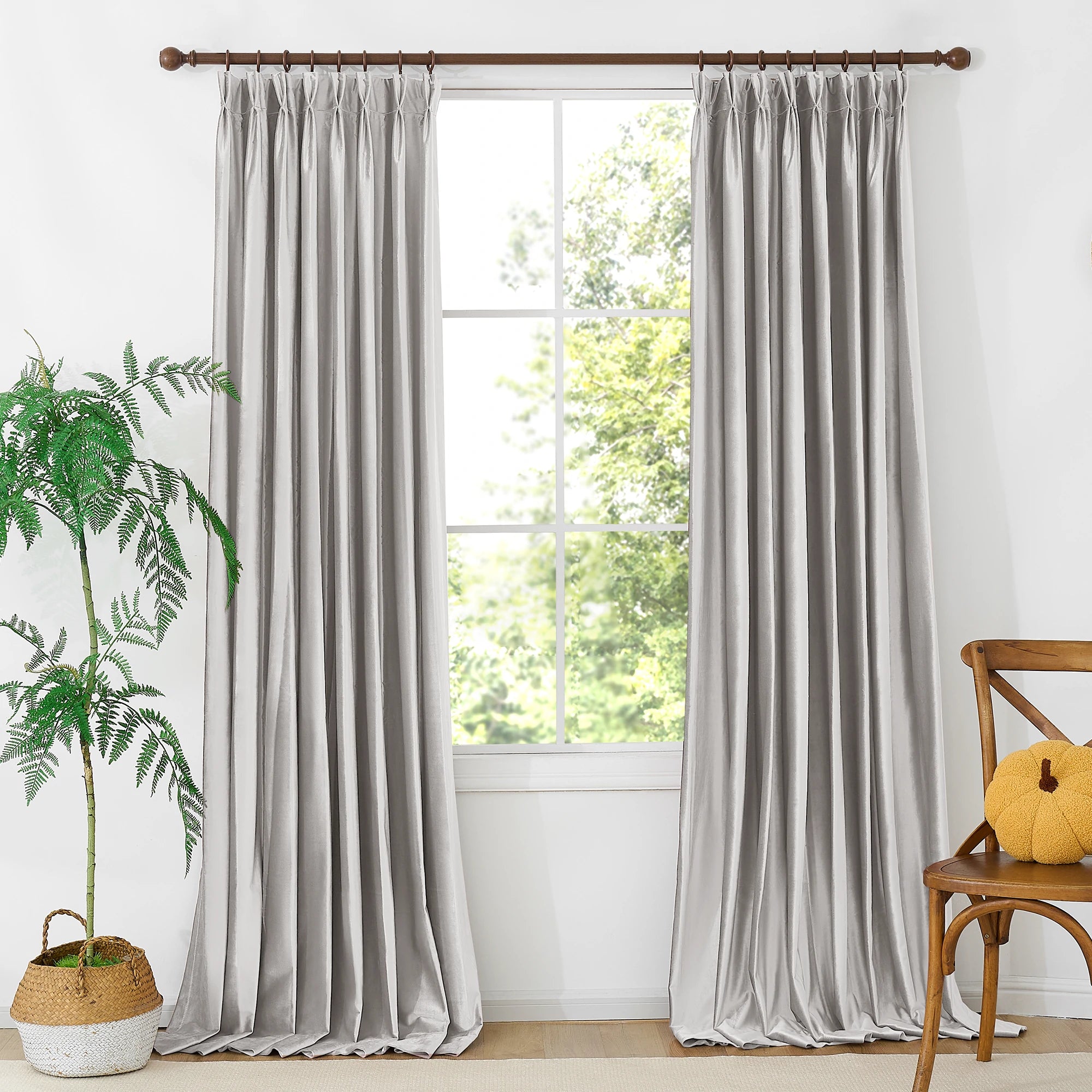 Light Gray Velvet Curtains Front View