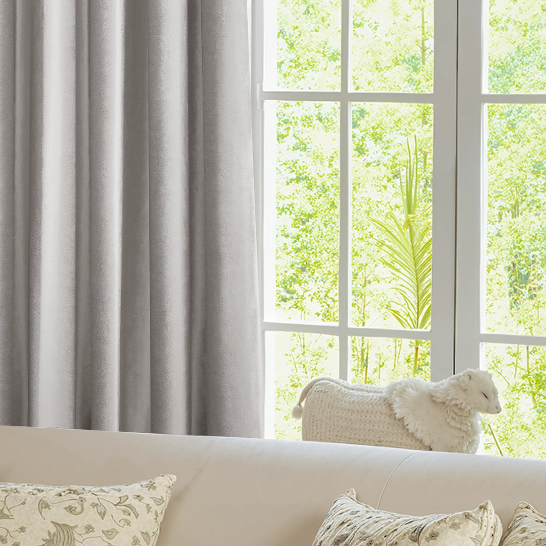 Light Gray Velvet Curtains Details