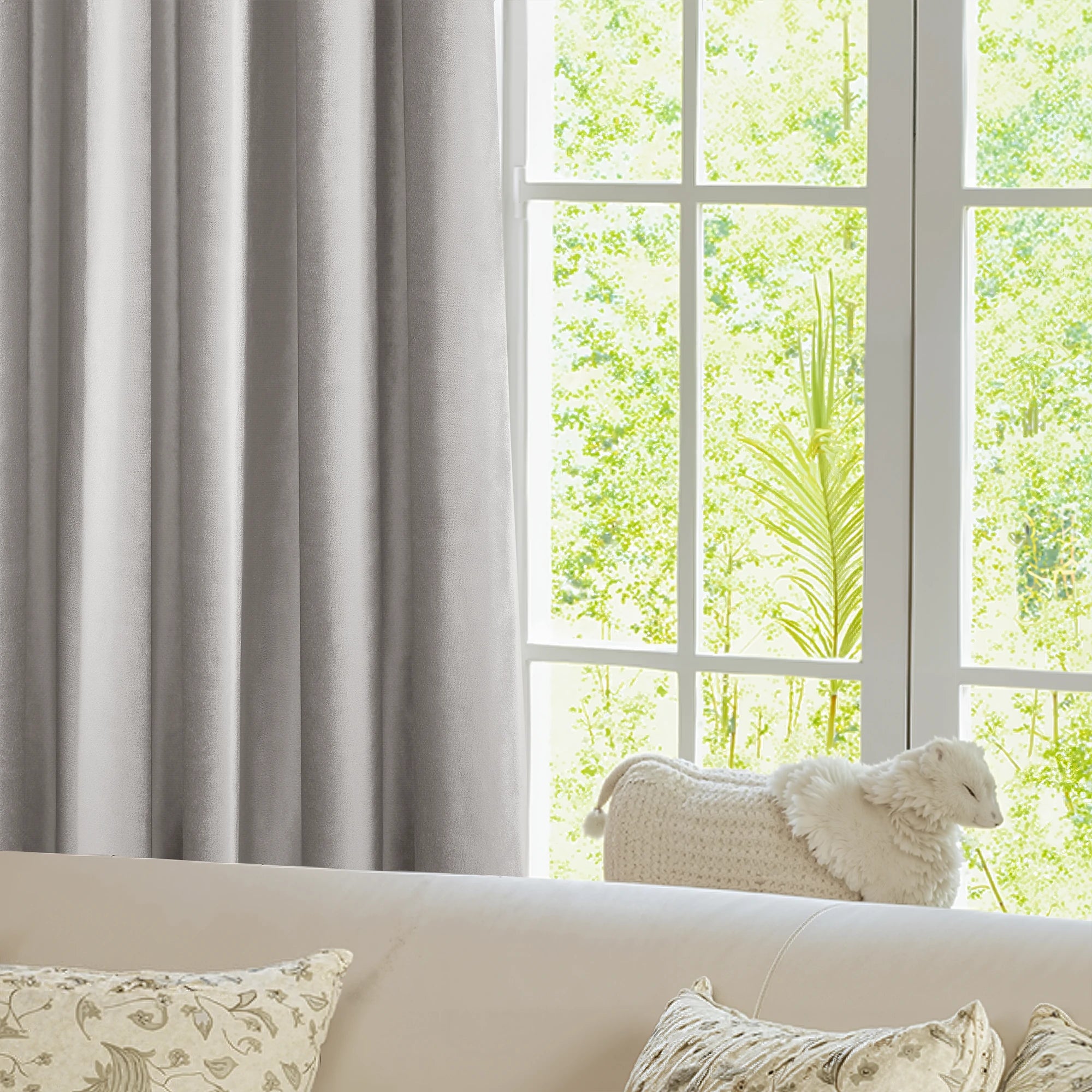 Light Gray Velvet Curtains Details