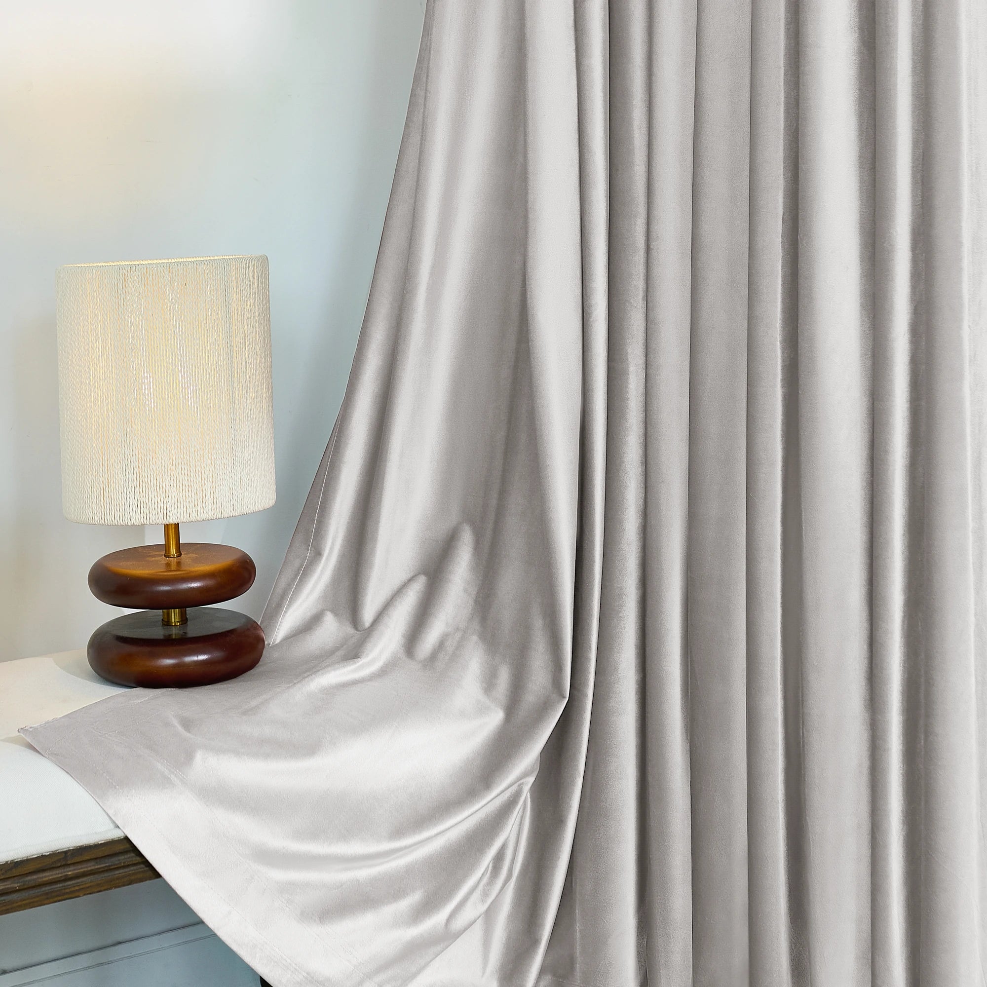 Light Gray Velvet Curtains Details