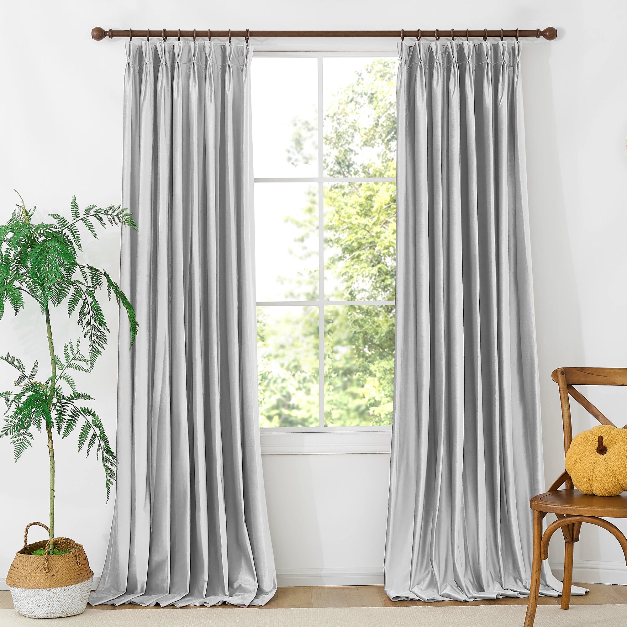 Silver Gray Velvet Curtains Front View