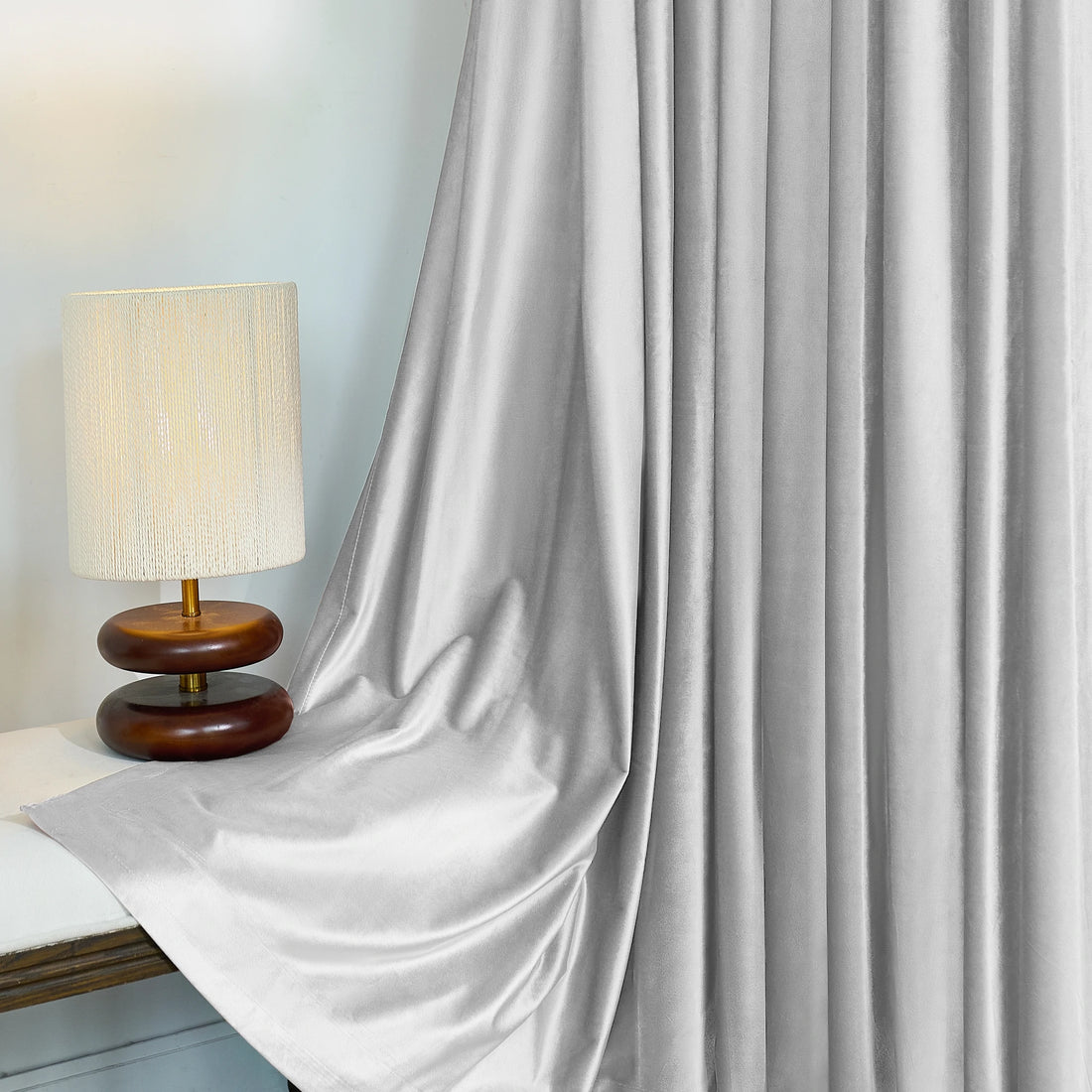 Silver Gray Velvet Curtains Details
