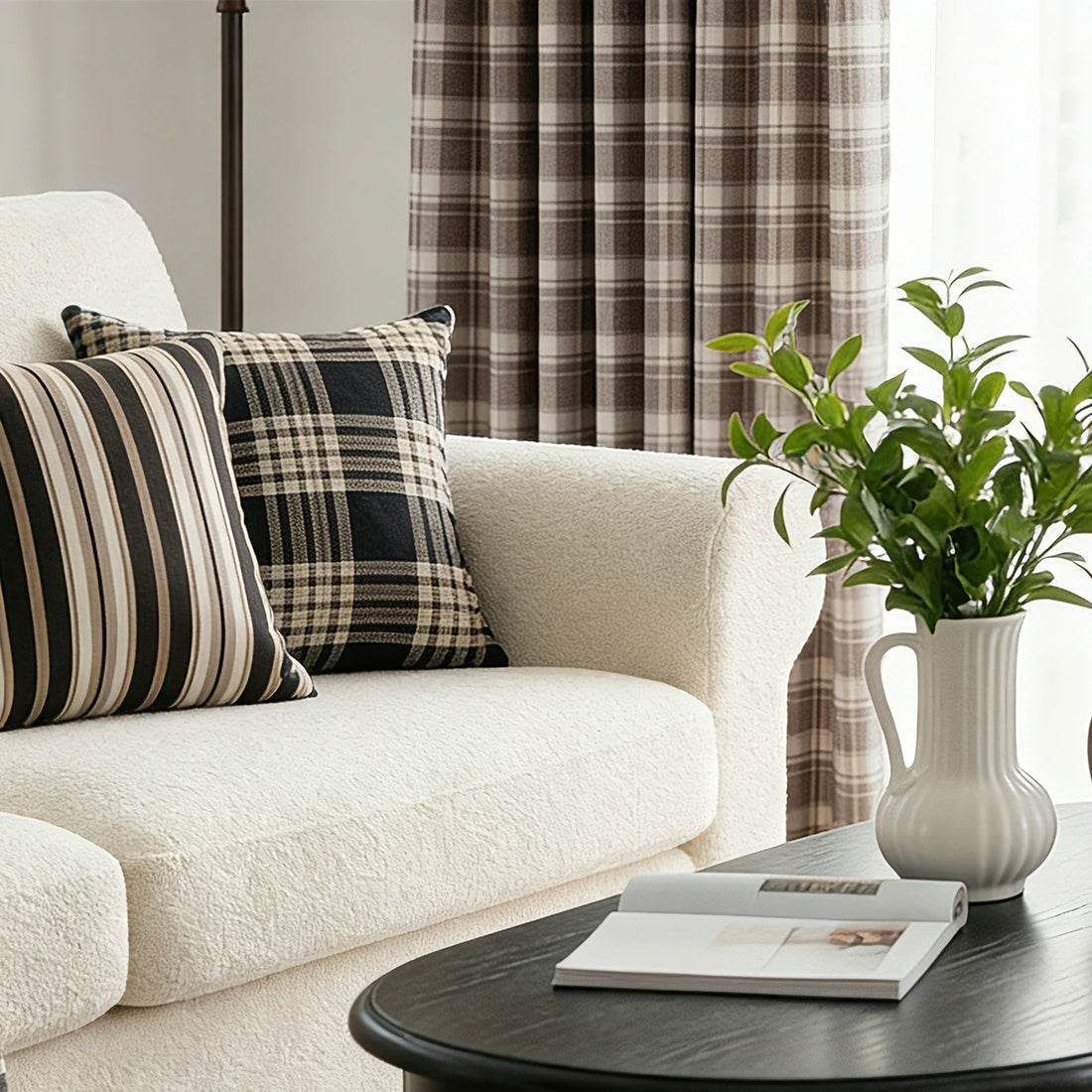 Linda Linen Plaid Striped Curtains