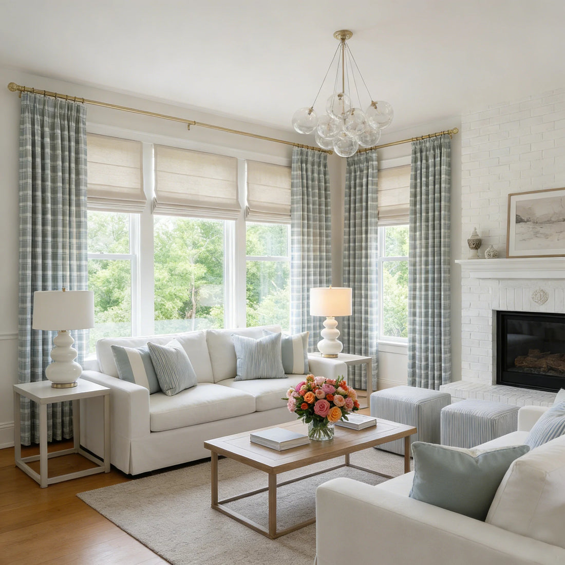 Linda Linen Plaid Striped Curtains