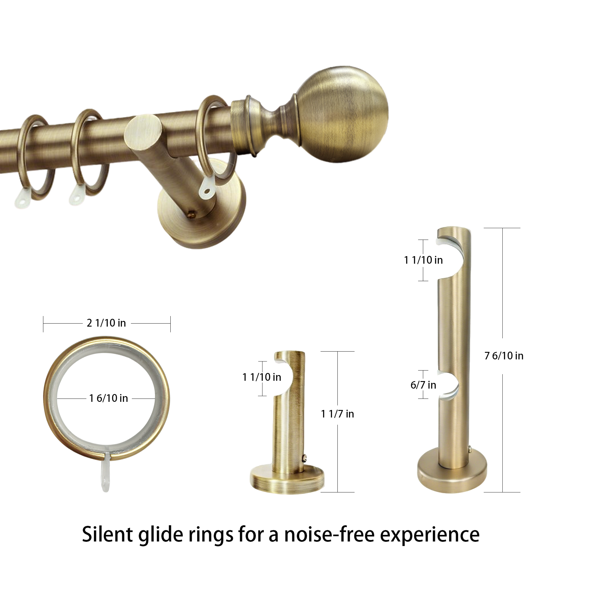 Custom-made curtain rod with bronze silent sliding rings