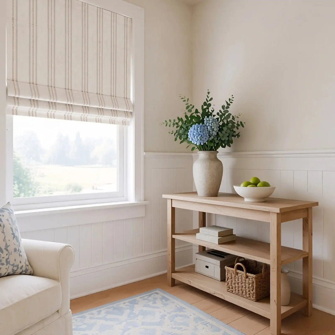 Ocean Woven Stripes Roman Shades