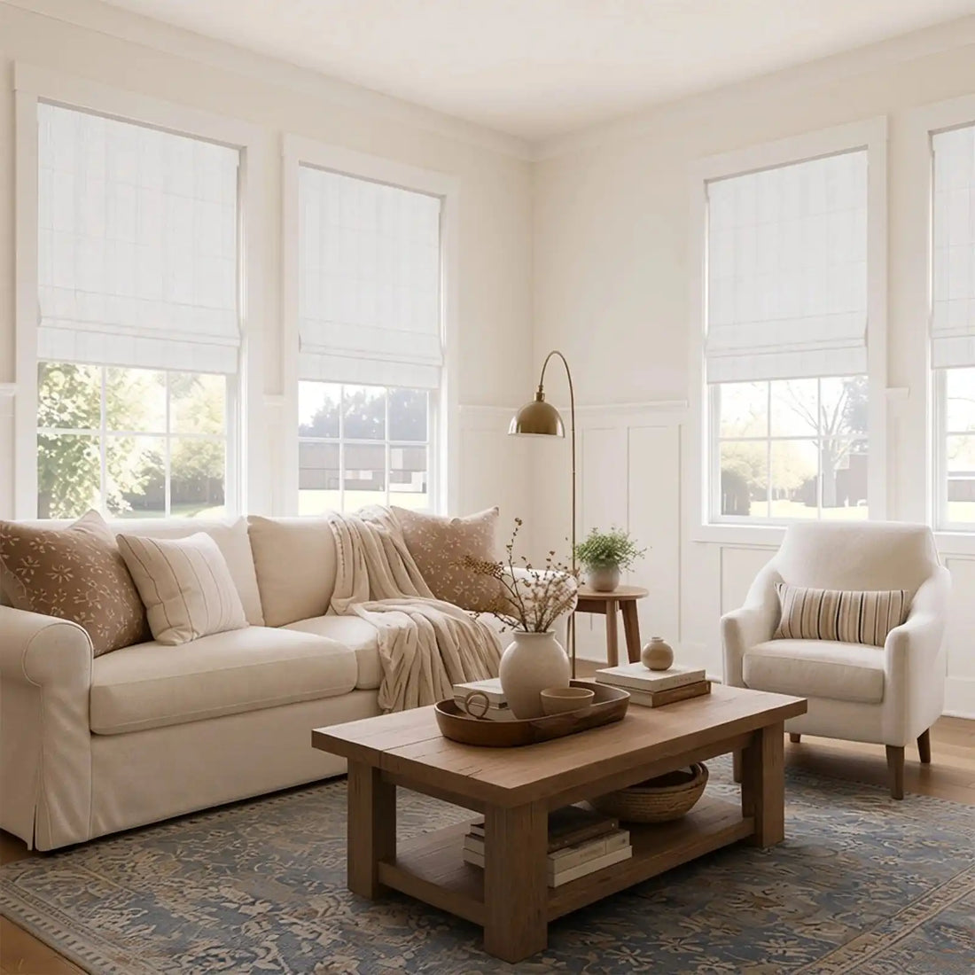 Ocean Woven Stripes Roman Shades