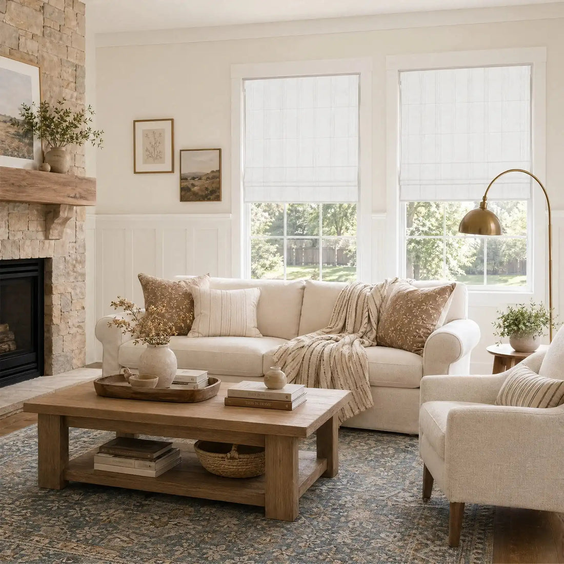 Ocean Woven Stripes Roman Shades