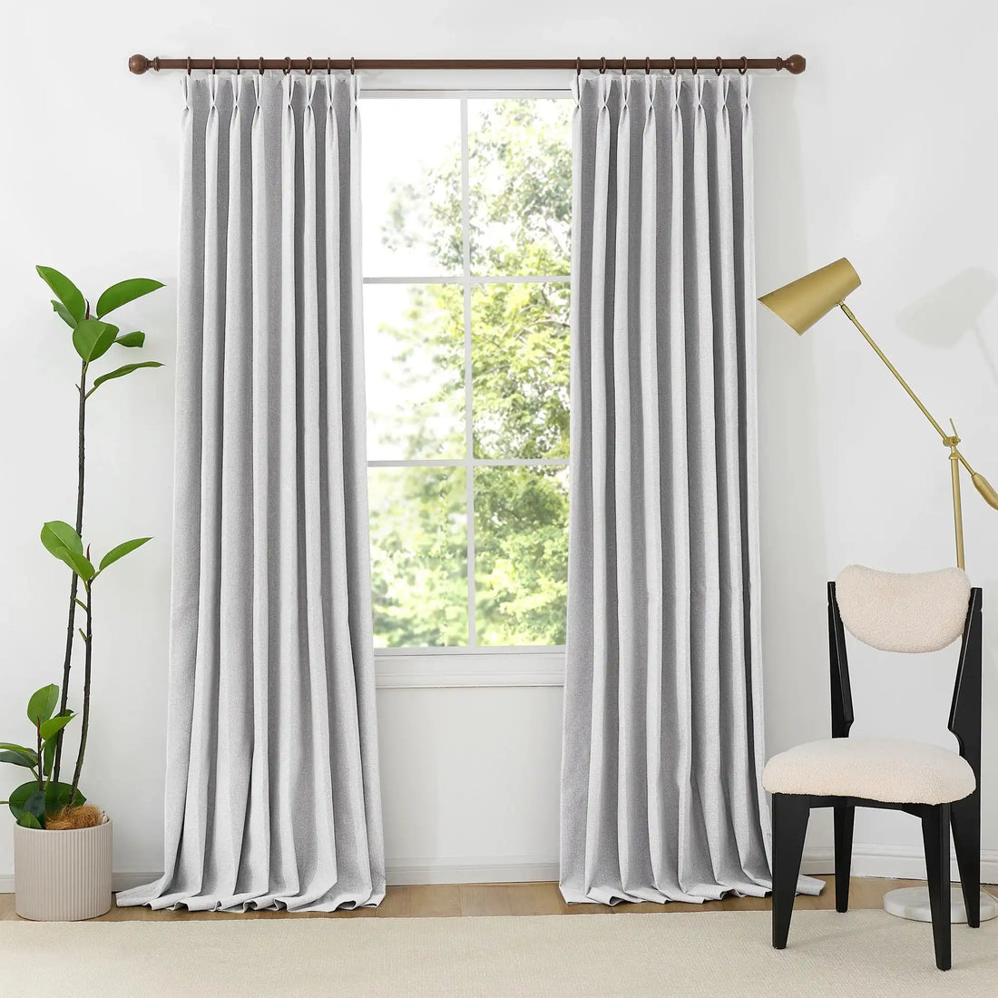 Orion Blackout Curtains White Gray Front View