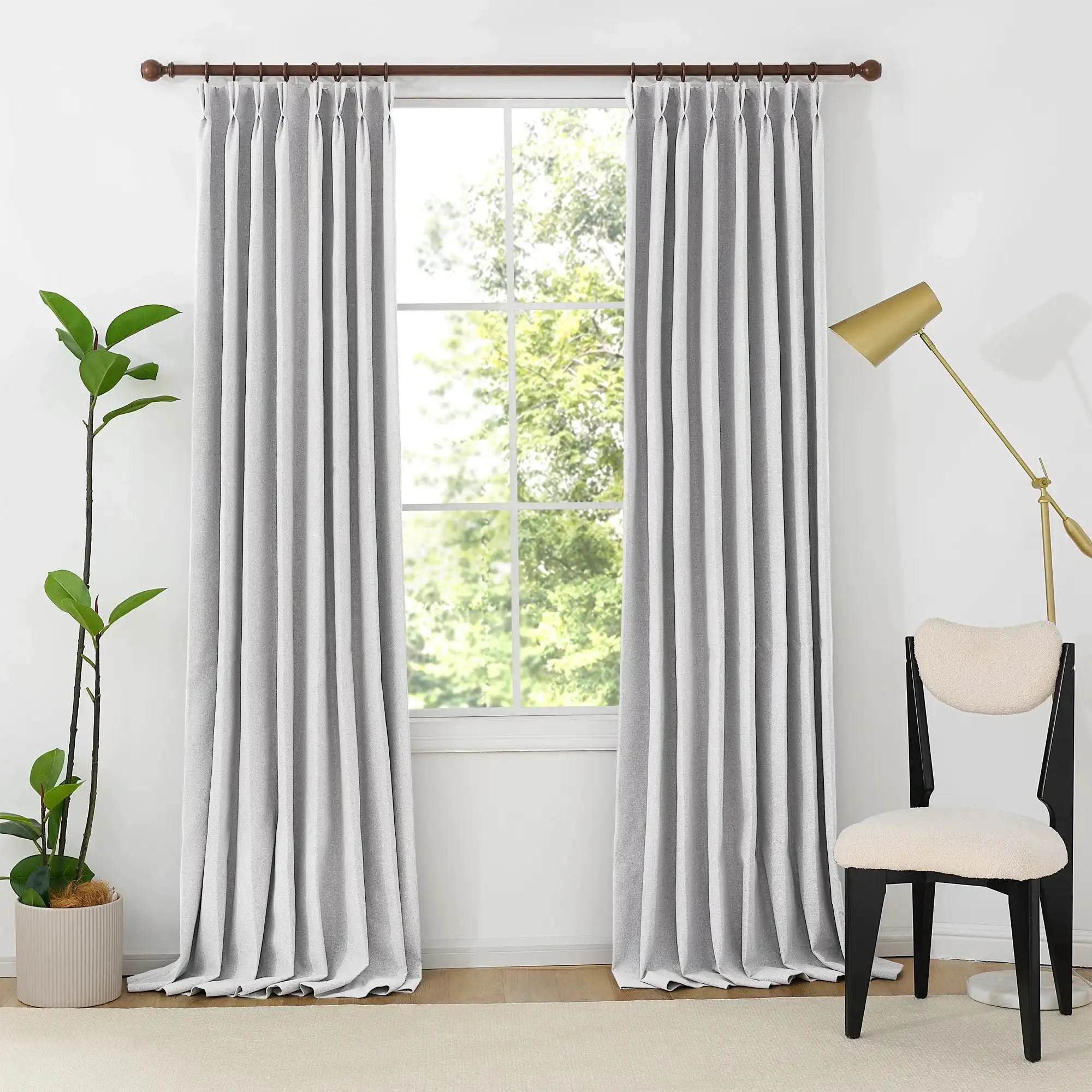 Orion Blackout Curtains White Gray Front View