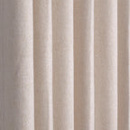A full-frame close-up showing the precise, structured vertical pleats of the hanging light yellow curtain, highlighting its uniform drape and woven linen-style texture.