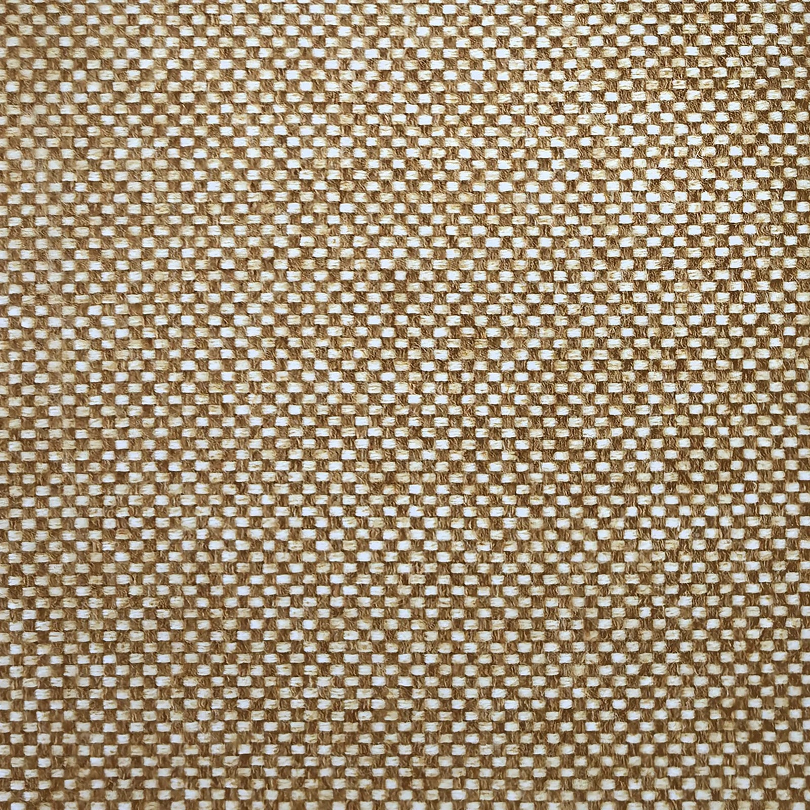A flat, full-frame macro shot highlighting the uniform and tight basketweave pattern of the curtain fabric, composed of a precise grid of light brown and cream yarns.