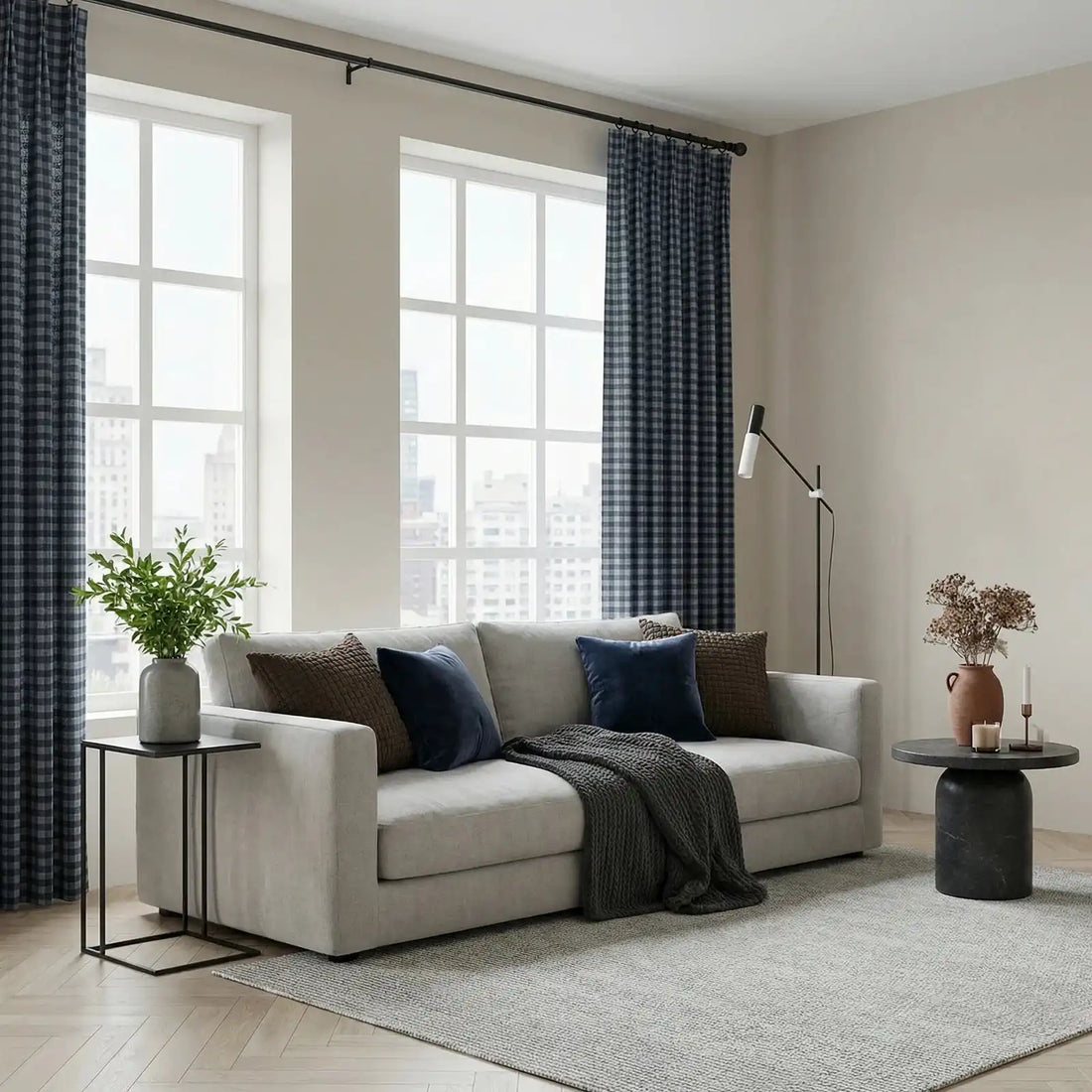 Simon Plaid Linen Textured Curtains