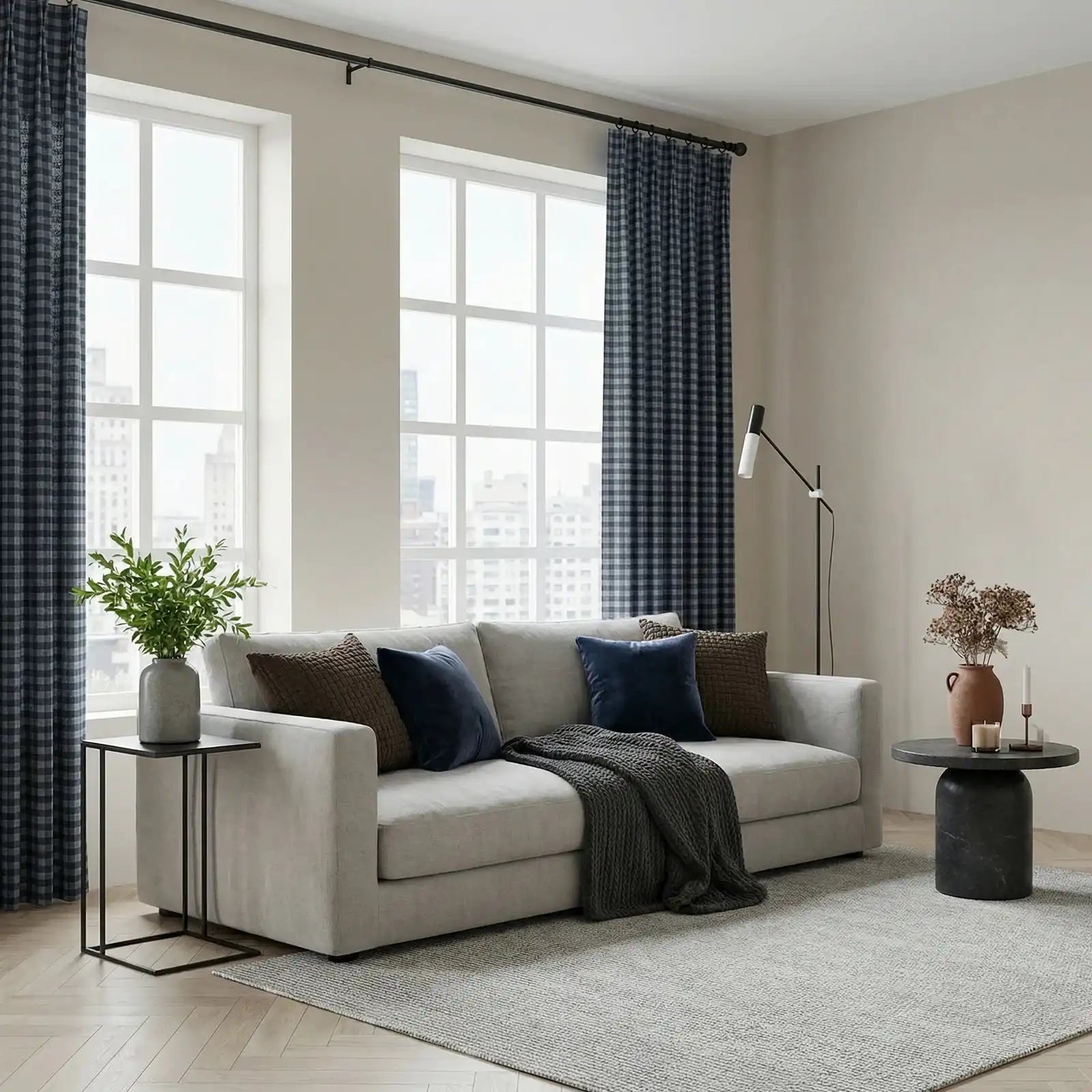 Simon Plaid Linen Textured Curtains