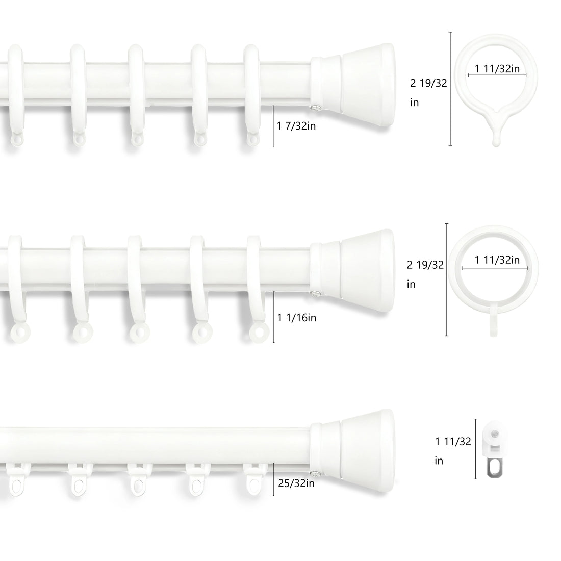 The size of three kinds of white ring options
