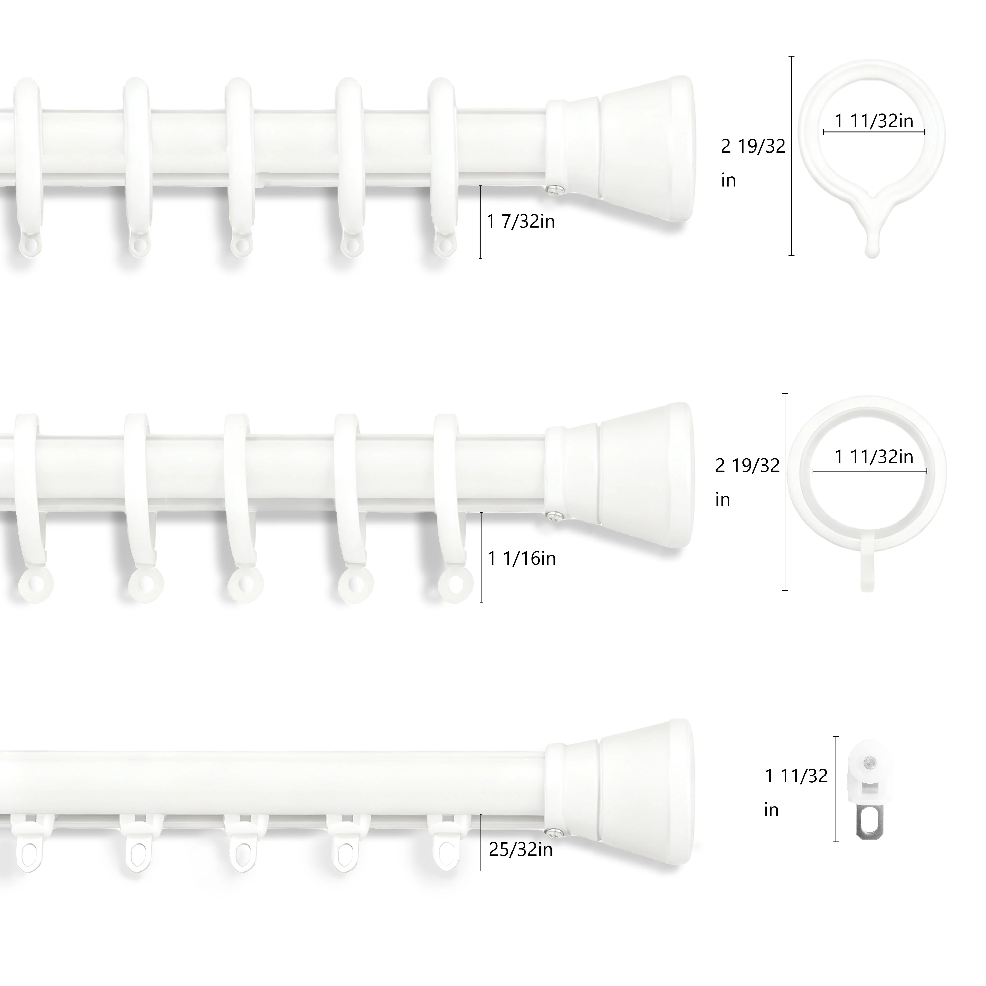 The size of three kinds of white ring options