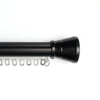 Tagore black custom curtain rod with conical finials and flat track