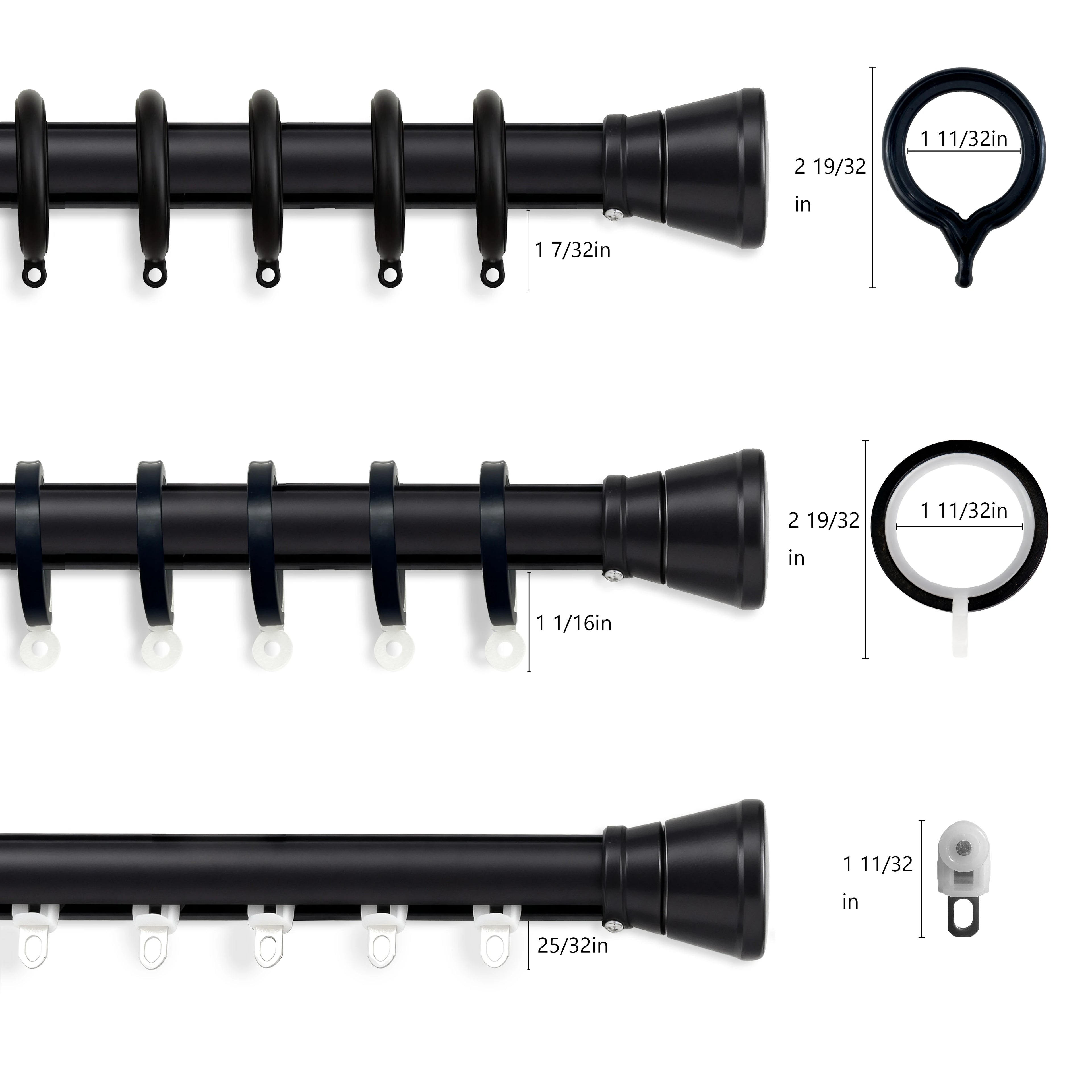 The size of three kinds of black ring options