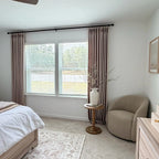 Cozy bedroom corner featuring tailored Light Brown John Linen Texture Cotton Curtains and a modern swivel chair