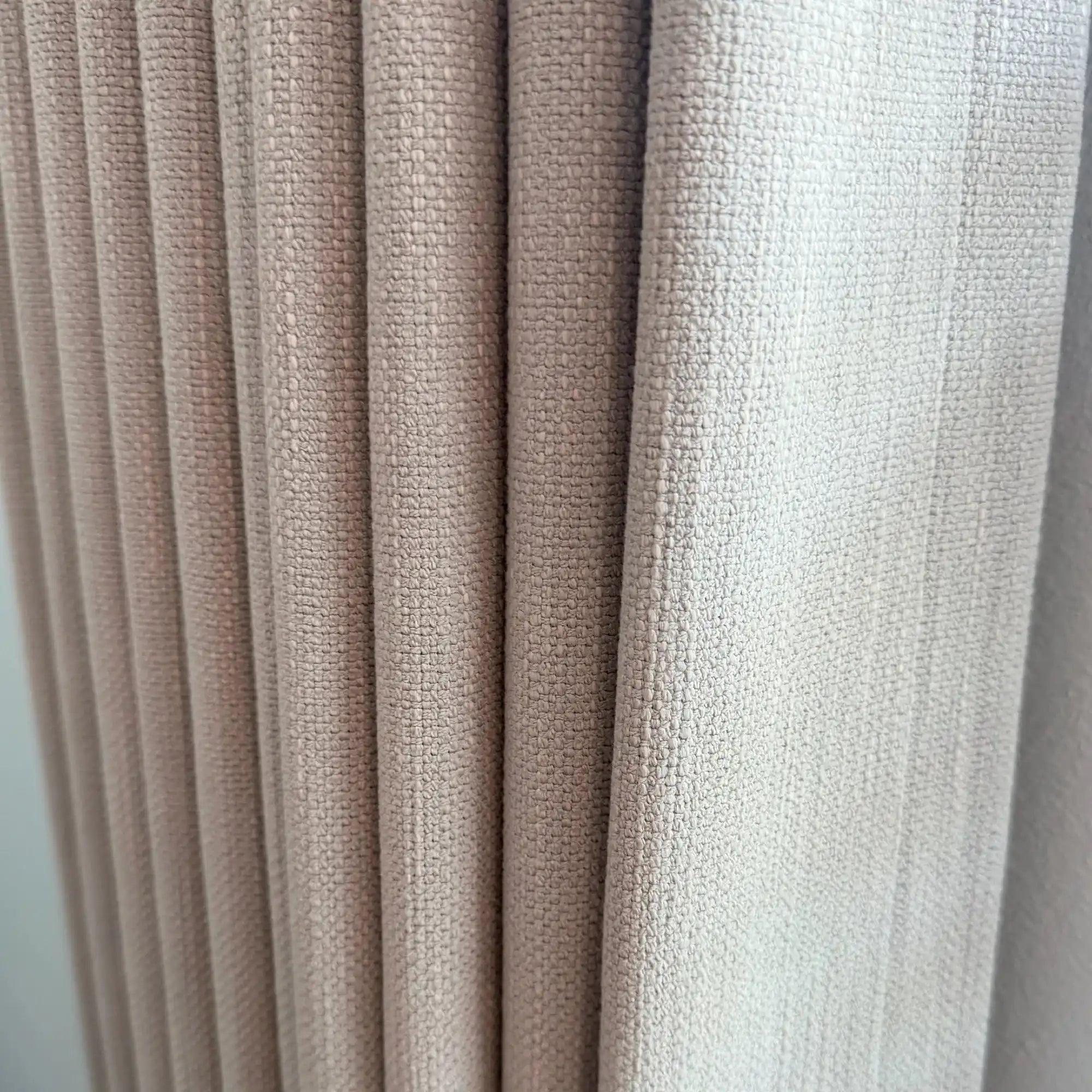 Tailored pinch pleat heading detail and premium fabric structure of Light Brown John Linen Texture Cotton Curtains