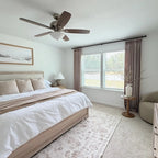 Bright neutral bedroom design dressed with elegant pinch pleat Light Brown John Linen Texture Cotton Curtains