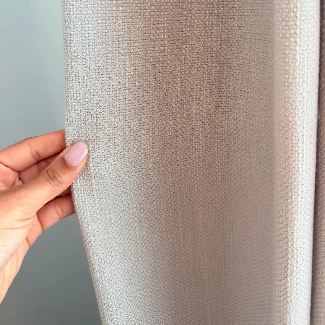 Close up of the heavy weight textured slub fabric on Light Brown John Linen Texture Cotton Curtains