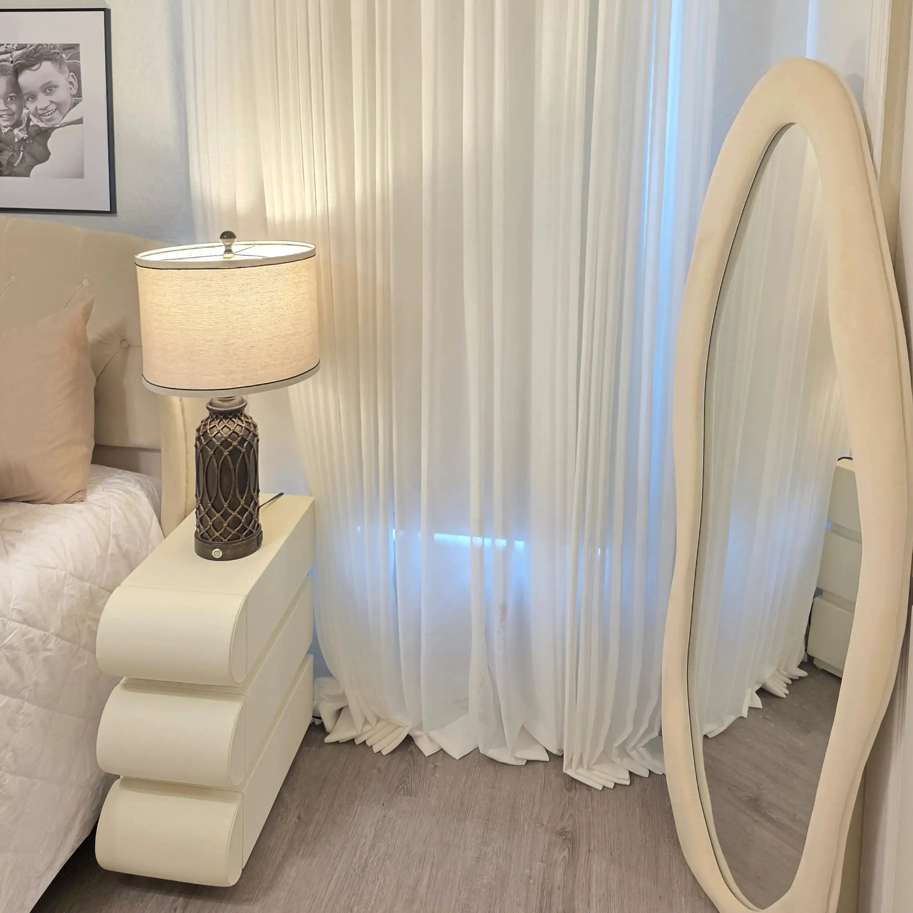 Fern Extra Long & Wide Cotton Semi-Sheer Curtains (Front View Installed)2