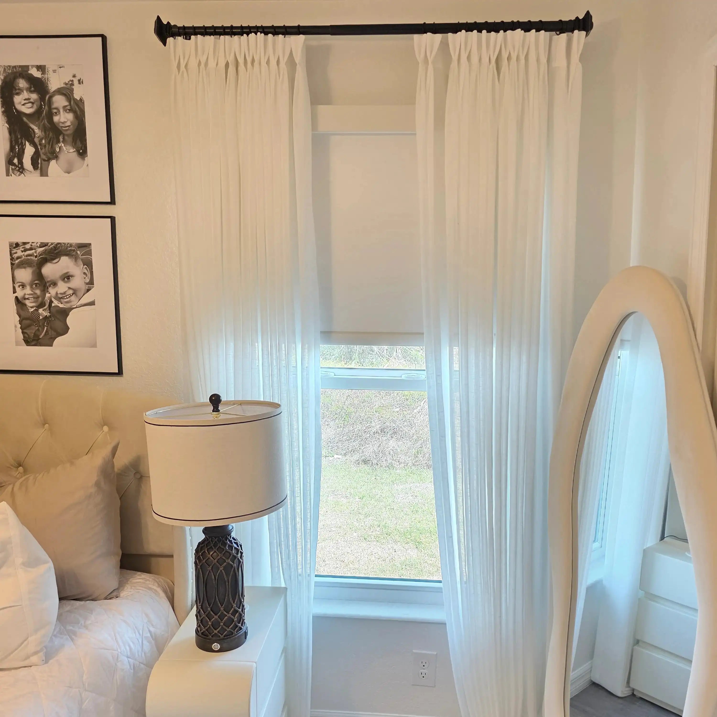 Fern Extra Long & Wide Cotton Semi-Sheer Curtains (Front View Installed)