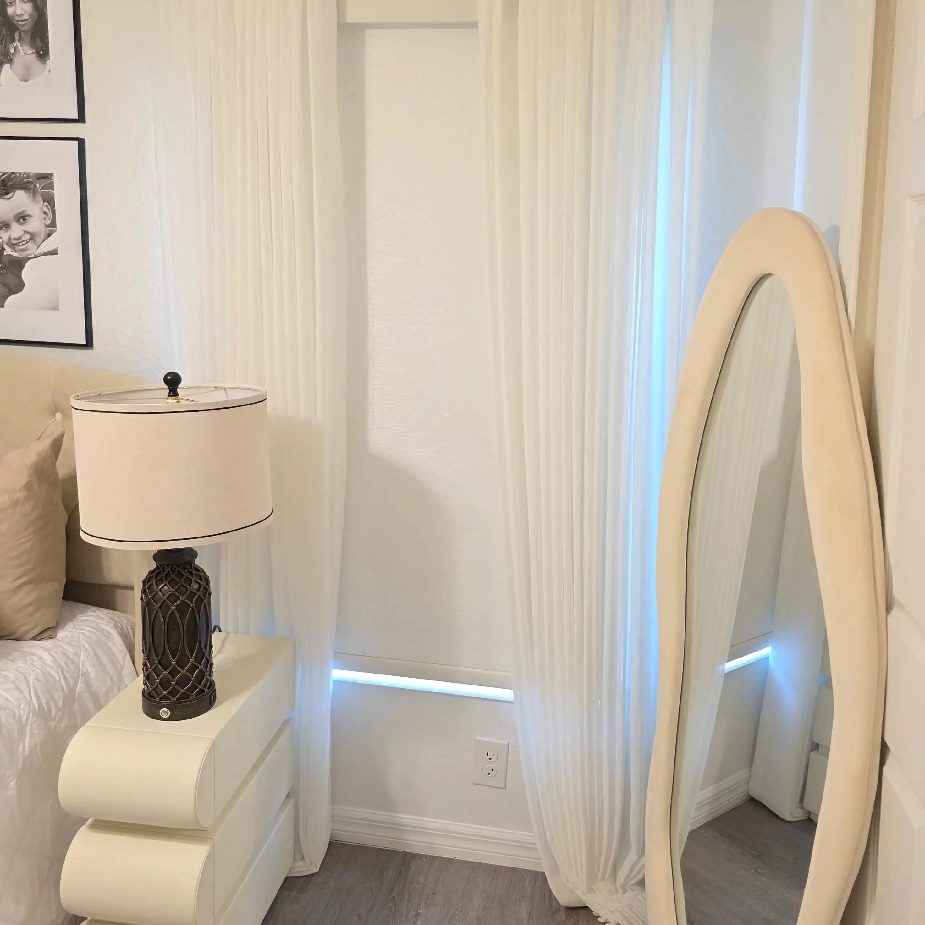 Fern Extra Long & Wide Cotton Semi Sheer Curtains (White Window Installation)