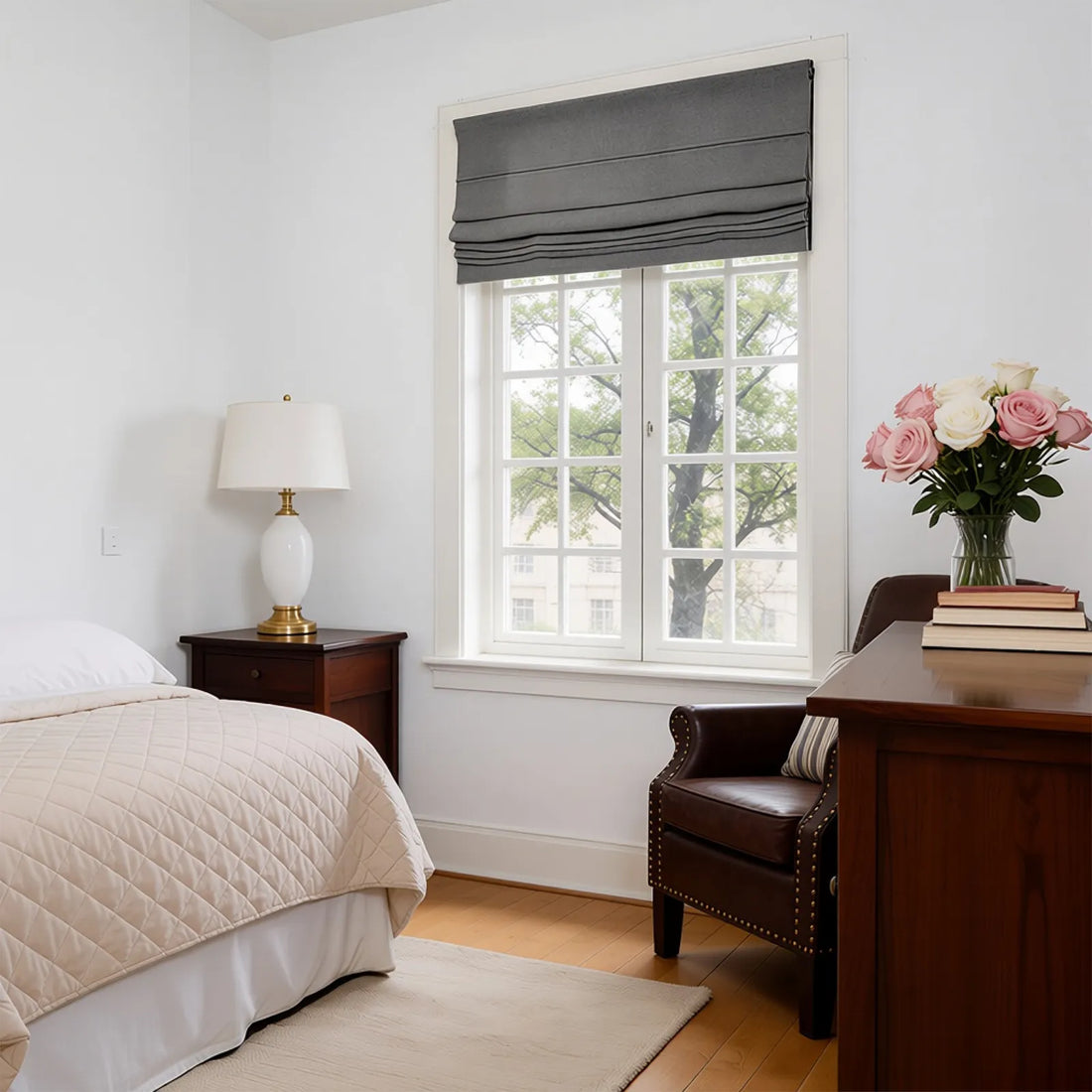 Jasper Dotted Linen Blend Roman Shades