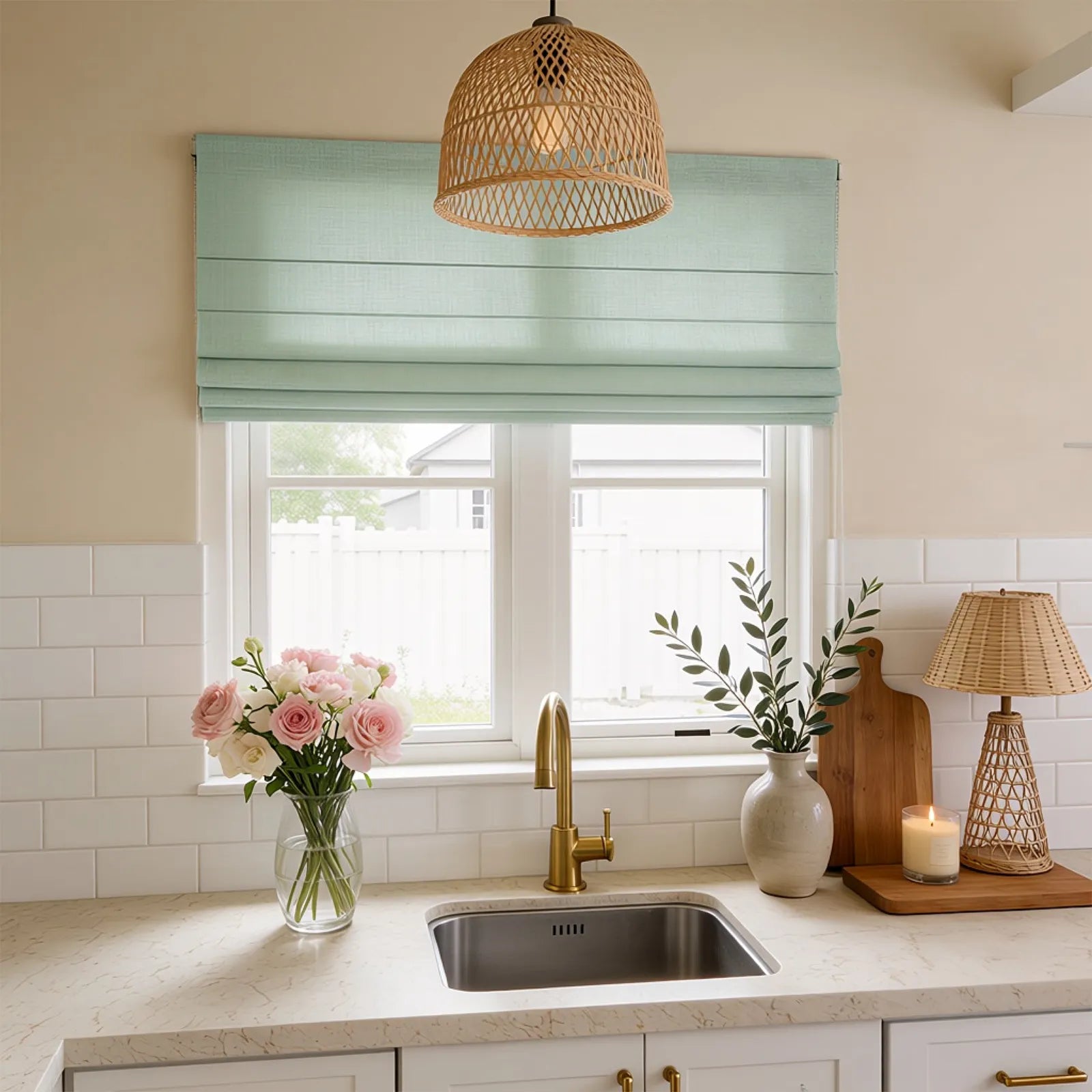 Jasper Dotted Linen Blend Roman Shades