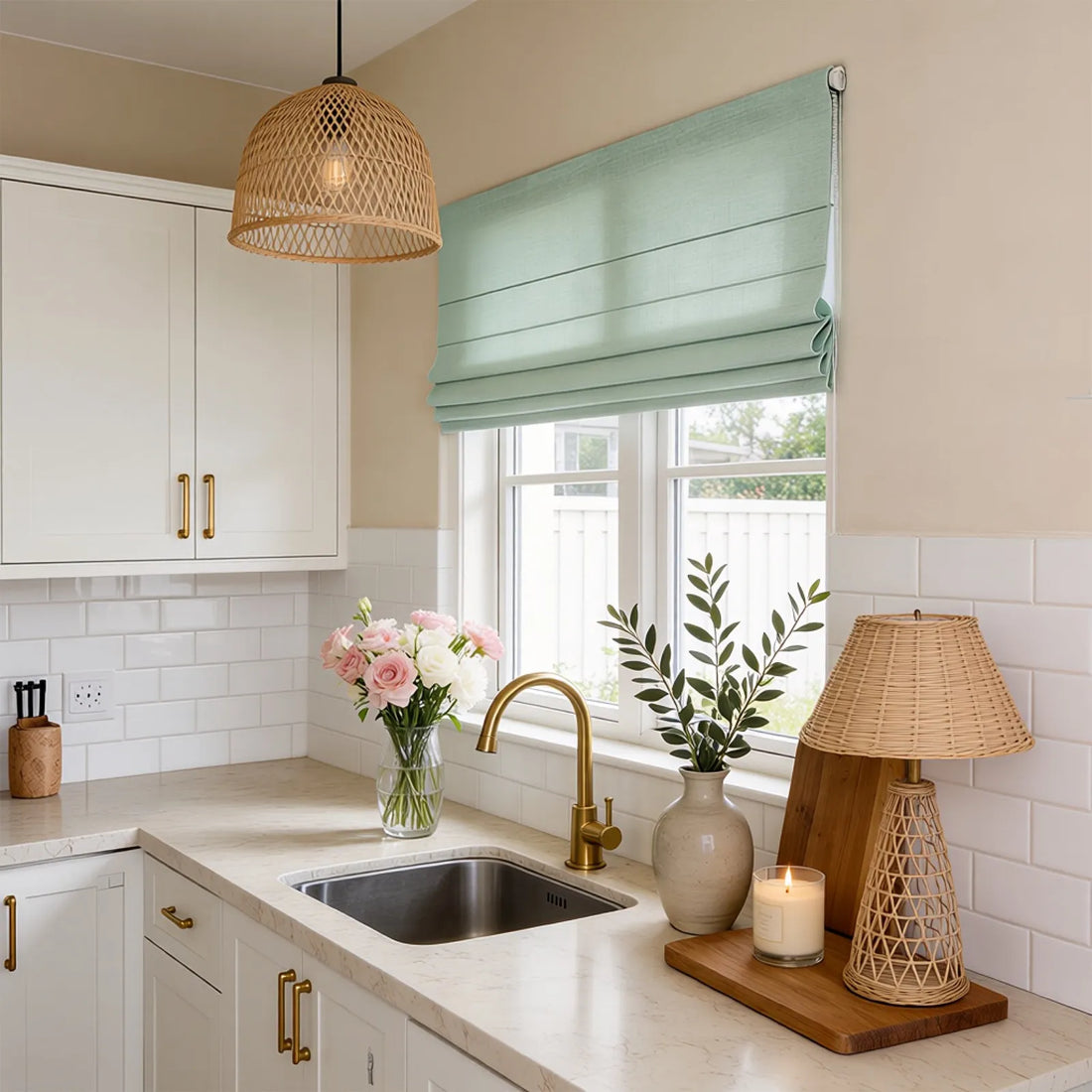 Jasper Dotted Linen Blend Roman Shades