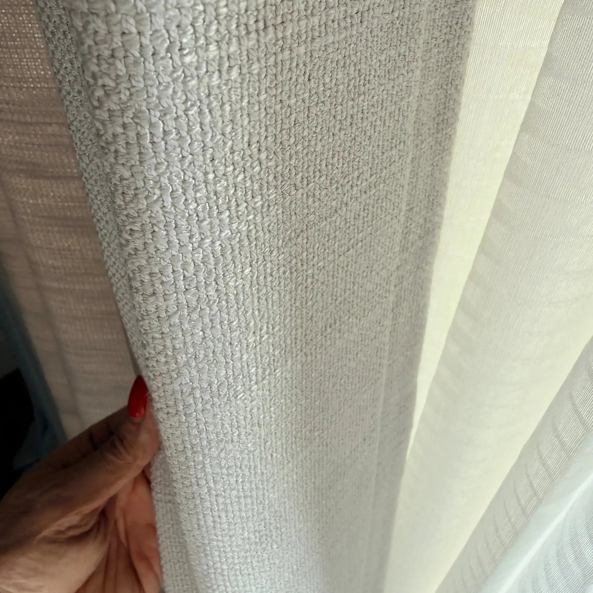 Close up of the premium slub textured weave on Light Gray John Linen Texture Cotton Curtains