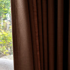 Detailed textile structure and premium tailored edge of Reddish Brown John Linen Texture Cotton Curtains up close