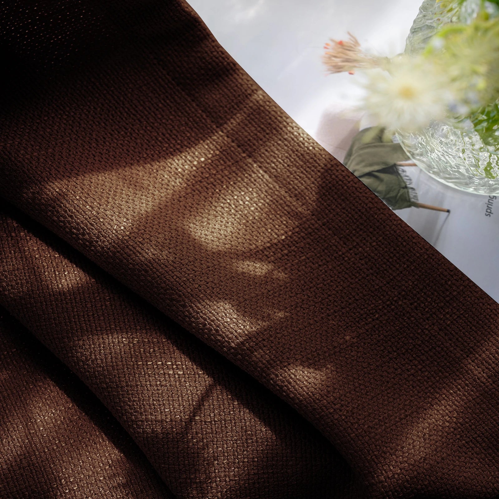 Macro weave pattern and rich organic material quality of Reddish Brown John Linen Texture Cotton Curtains