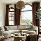 Minimalist room styling with a table lamp set against Reddish Brown John Linen Texture Cotton Curtains panels