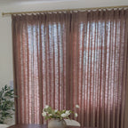 How to install Rusty Brown Jasper Dotted Linen Blend Curtains with pinch pleat hooks and gold drapery rings