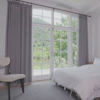 How to hang Light Gray Orion Linen Look 100 percent Blackout Curtains with pinch pleat hooks on a wooden rod